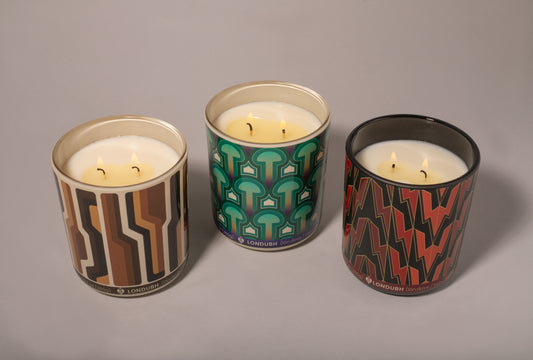 The Londubh Candle Set, including the Disco Biscuit, Enlightenment, and Greased Lightning candles.