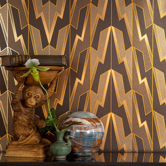 Greased Lightning 'Power Of Love' wallpaper styled with a monkey statue and vases.