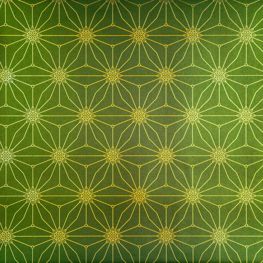 Star Guitar Magic Hour is a shimmering repeat moroccan inspired pattern and star motif linked together with a graphic thread in metallic green digitally printed on gold mylar