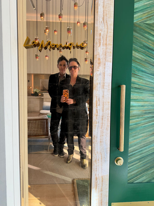 A reflection of Londubh visiting La Monique in glass reverse gilded in moon gold.