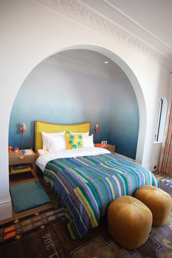 For the older child, a more desaturated ethereal ómbre was requested for the bedroom nook.